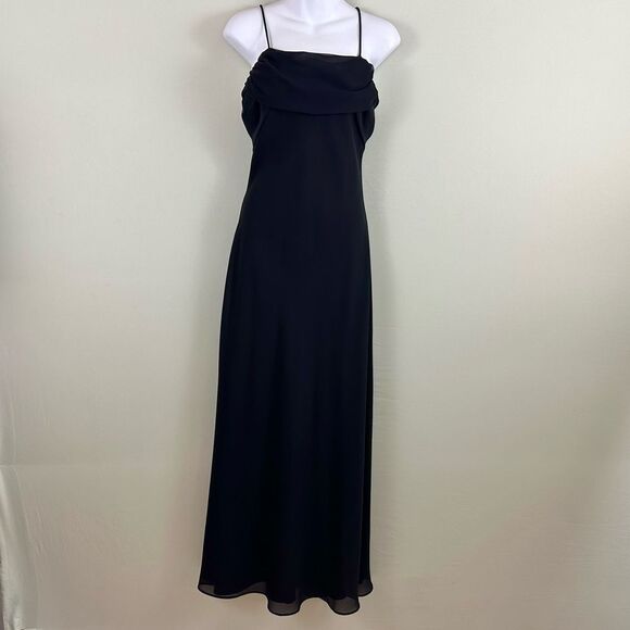 Vintage 90s Betsy & Adam Black Draped Spaghetti Strap Formal Prom Maxi Dress - Picture 1 of 12